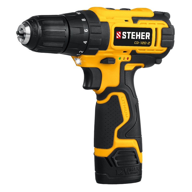 Дрель-шуруповерт Steher CD-120-2 12 В, 30 Нм, 2 АКБ (2 Ач), кейс