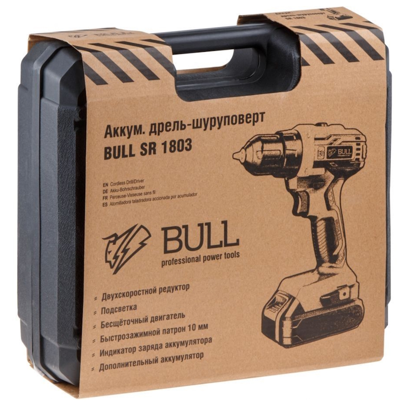 Аккумуляторная дрель-шуруповерт Bull SR 1803 0329105, в чемодане, бесщеточная, 18 В, 50 Н*м, 2*2 А*ч акб, БЗП 10 мм в Александрове