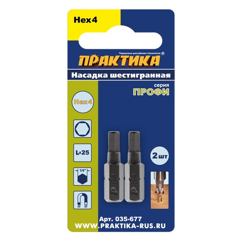 Набор бит Практика Профи 035-677, HEX4x25 мм, 2 шт. в Коврове