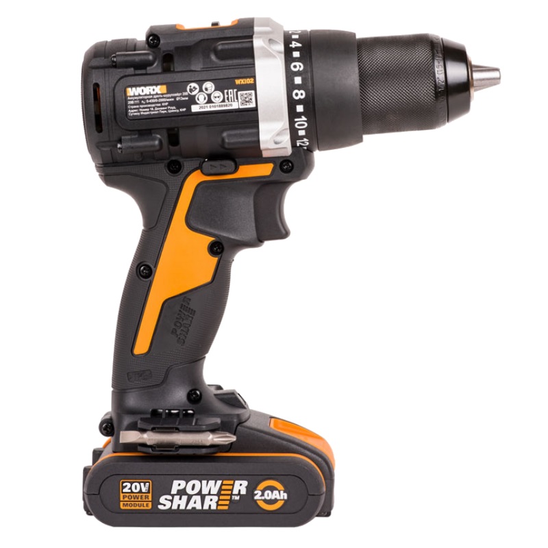 Дрель-шуруповерт WORX WX102 аккумуляторная , 20В, 60Нм, бесщеточная, 2Ач х2, ЗУ, кейс в Кинешме