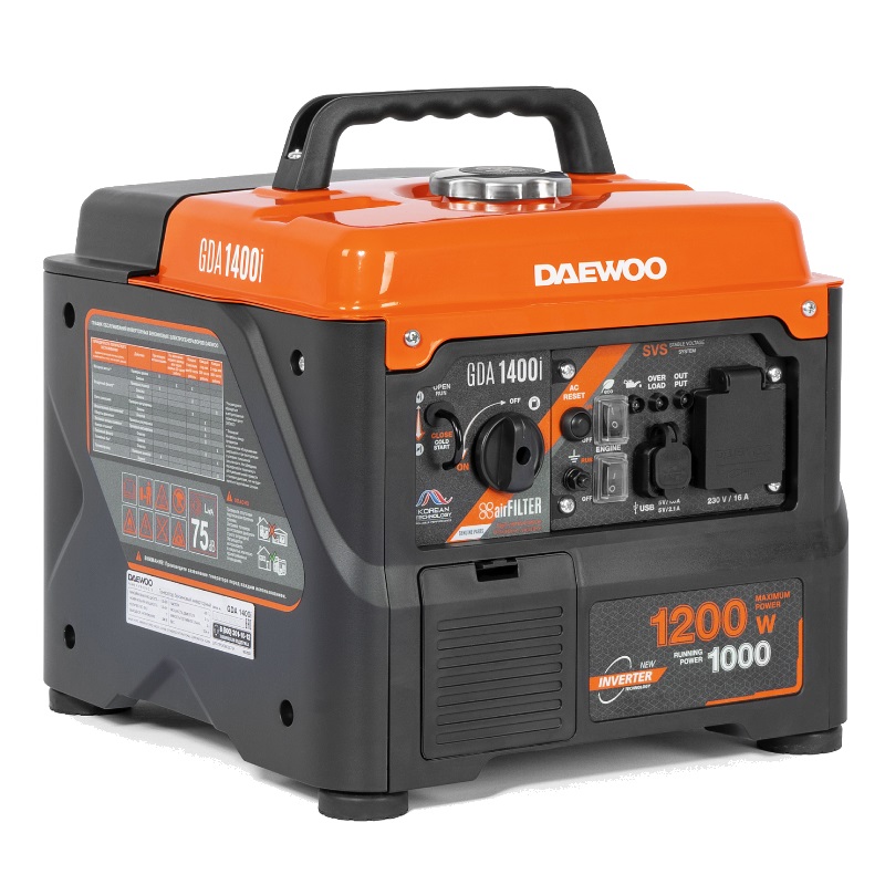 Генератор бензиновый инверторный Daewoo GDA 1400i (мощность 1.2 кВт, четырехтактный двигатель, ручной запуск)