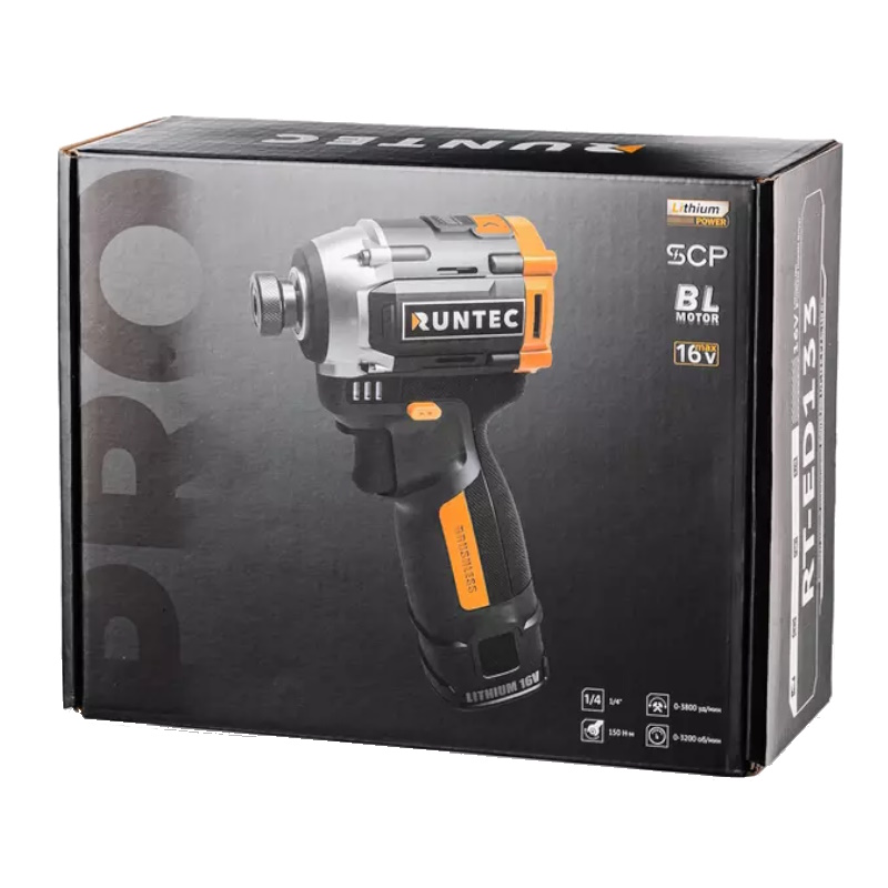 Винтоверт ударный Runtec PRO RT-ED133, аккумуляторный, 1/4", 16В, 2*2Ач, 150Нм в Череповце