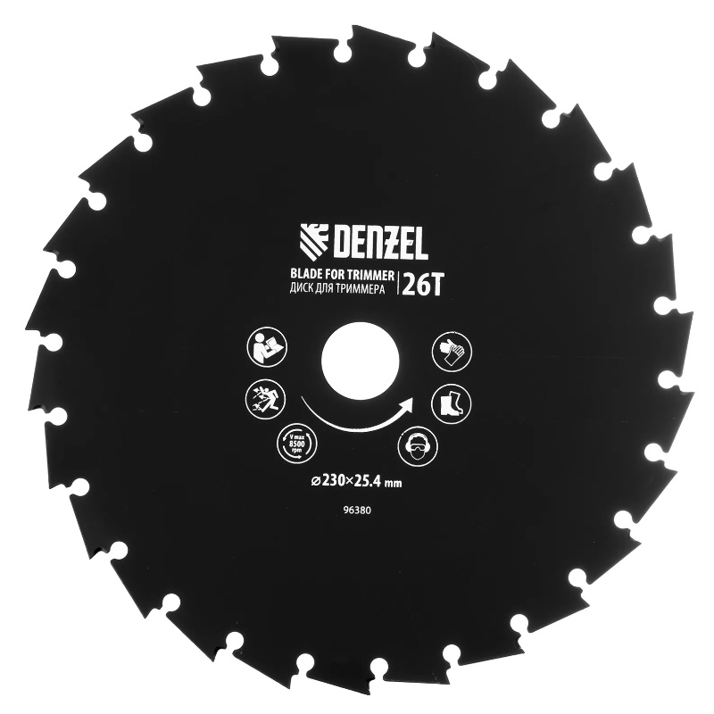 Диск для триммера c долотообразной формой зуба Denzel 96380 230х254 мм 26 зубов 374₽