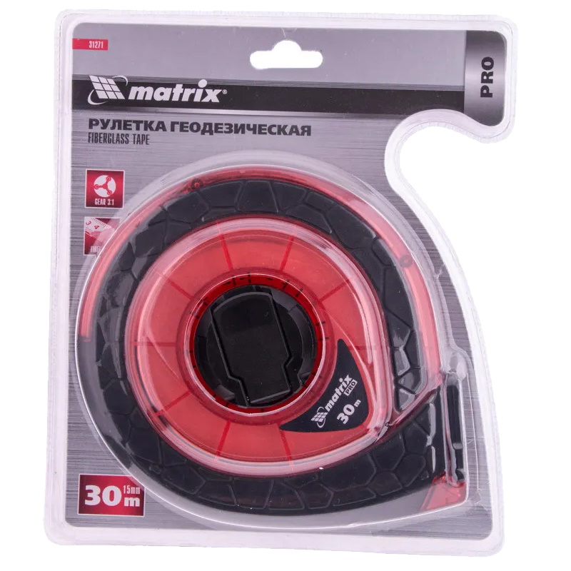 Рулетка геодезическая Matrix 31271, 30 м х 15 мм, закр. корп., фибергласс. лента, двухст. шкала, PRO в Муроме