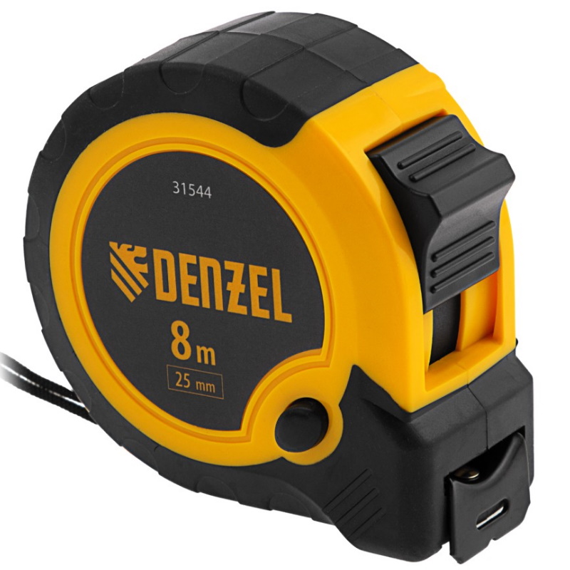 Рулетка DENZEL 31544 8м х 25мм, двухкомп. корпус, кнопка-пауза  в Иваново