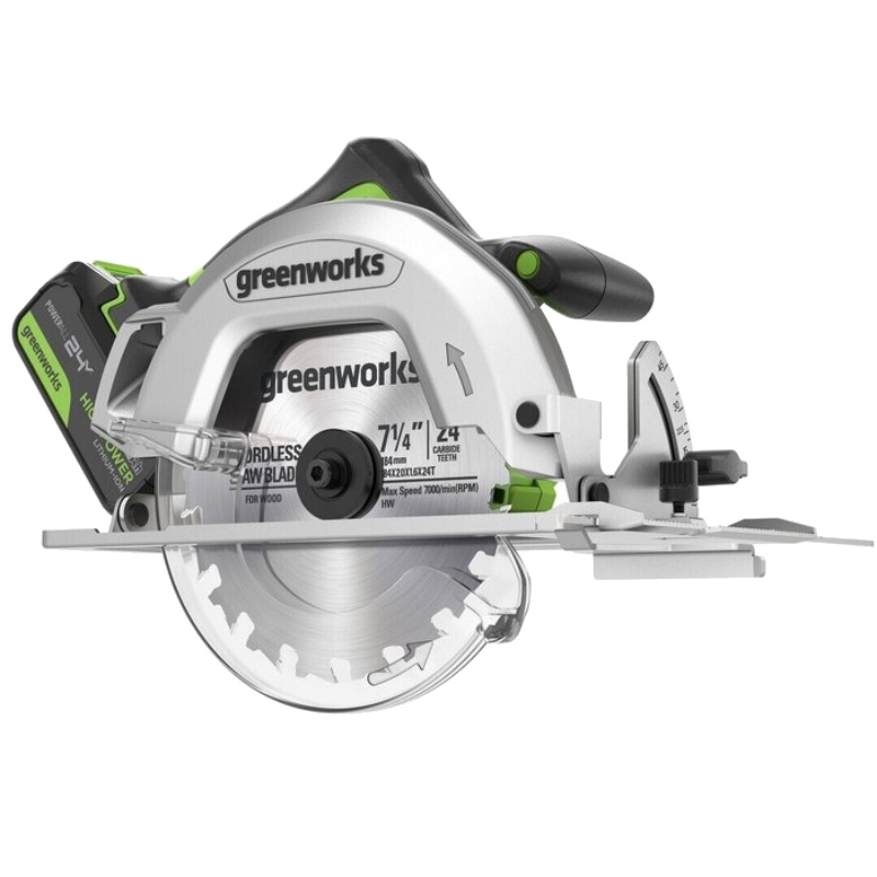 Дисковая пила аккумуляторная Greenworks GD24CS 1500907CUG, 24V, б/щет, 185х20 мм, 4500 об/мин, рез 63 мм,1х5Ач, ЗУ, коробка в Иваново