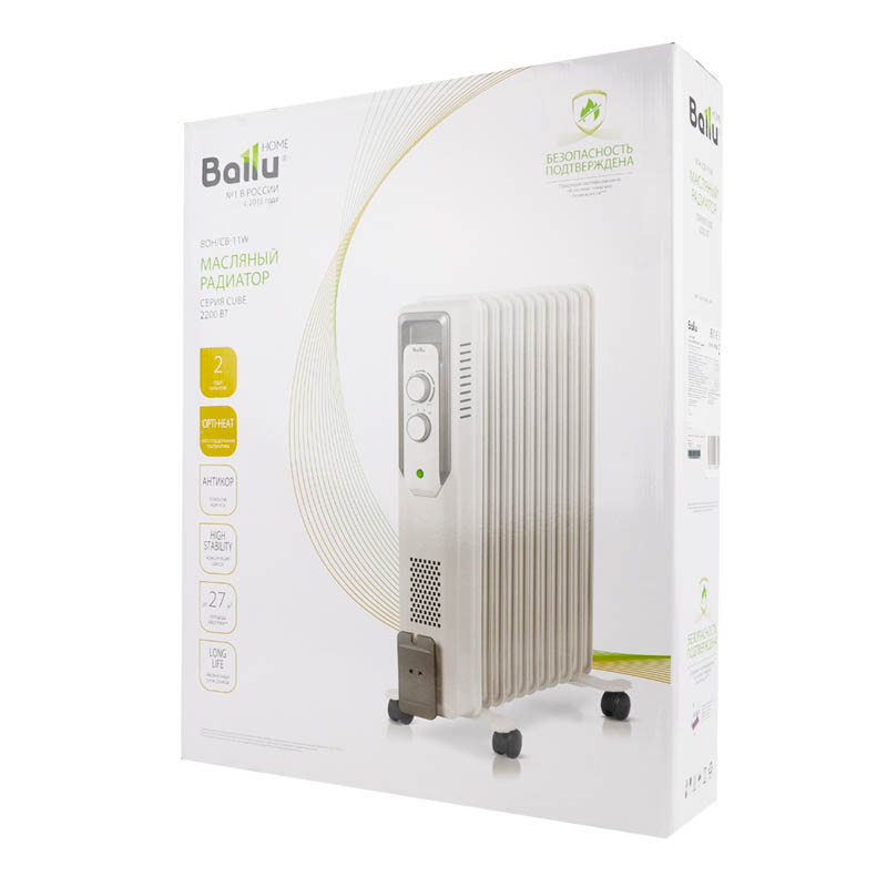 Масляный нагревательный радиатор Ballu CUBE BOH/CB-11W (мощность 2200 Вт, 11 секций, площадь обогрева 27м2) в Кинешме