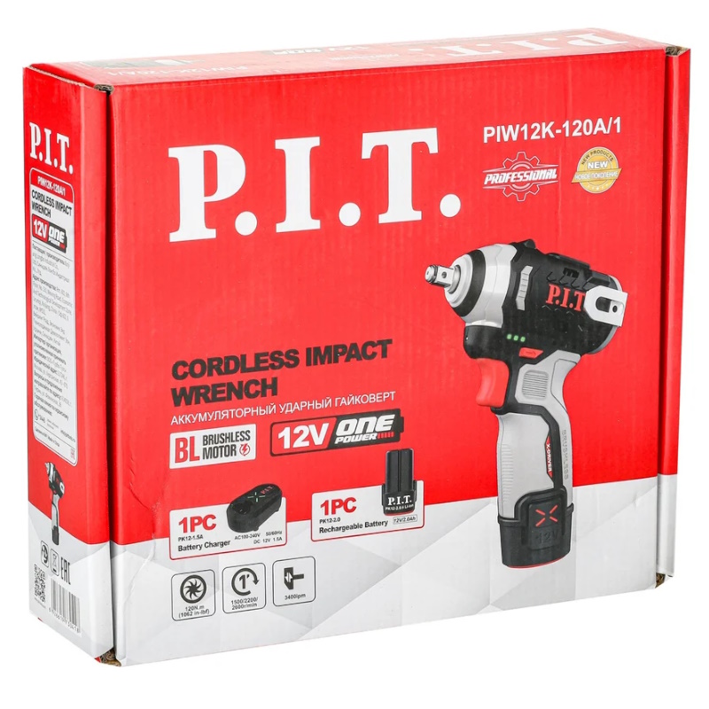Гайковерт аккумуляторный P.I.T. PIW12K-120A SOLO + Аккумулятор OnePower PK12-2.0 в подарок