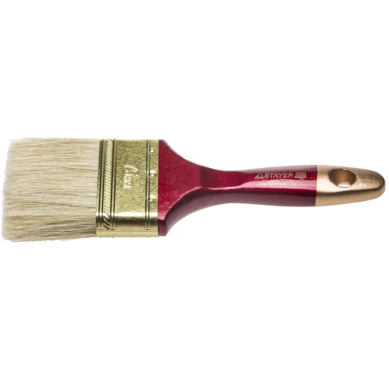 Кисть плоская Stayer UNIVERSAL-PROFI 0104-075 светлая натуральная щетина деревянная ручка 75мм 300₽