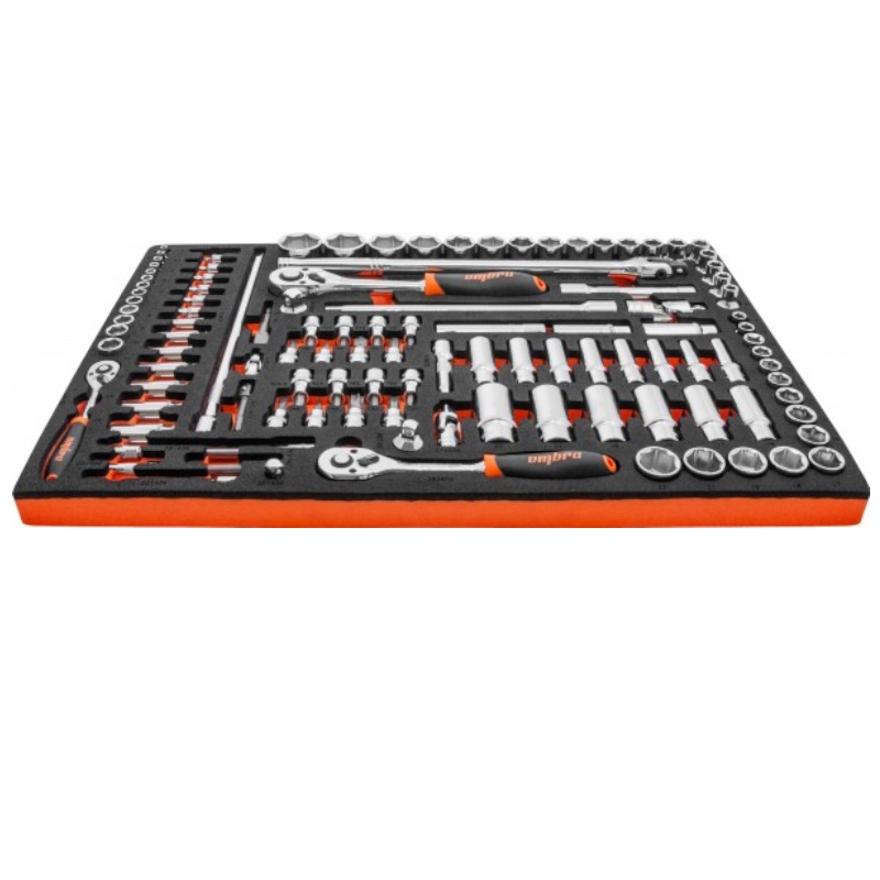 Набор головок торцевых Ombra OMT111STE 56128, 1/4"DR (4-14 мм), 3/8"DR (8-22 мм), 1/2"DR (8-32 мм), с аксессуарами в EVA ложементе 560x375 мм, 111 предметов в Угличе