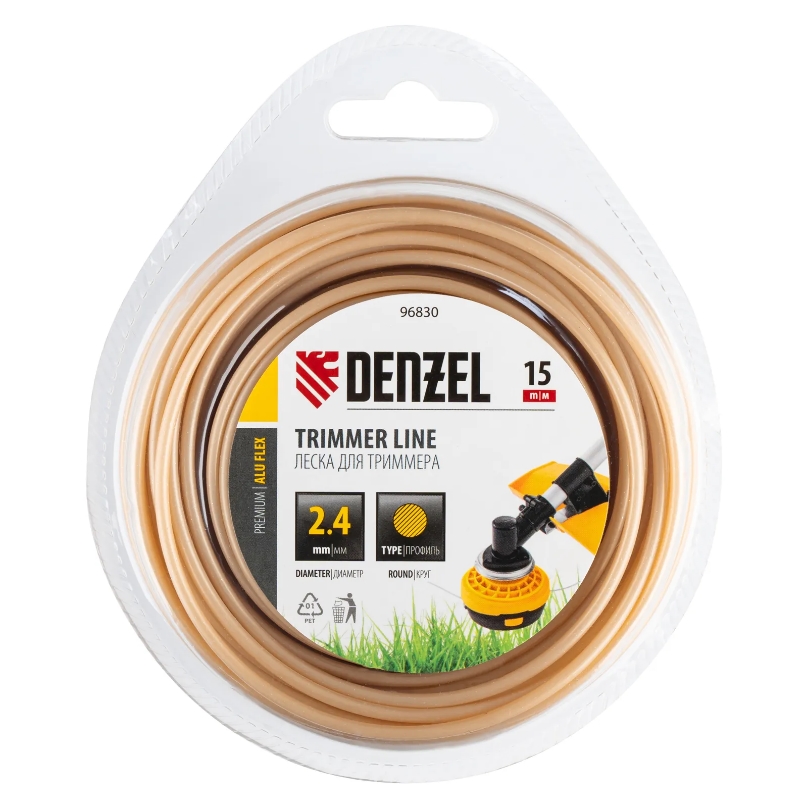 Леска для триммера армированная алюминием круглая Denzel ALUFLEX 96830, 2,4мм х 15м, блистер в Кинешме