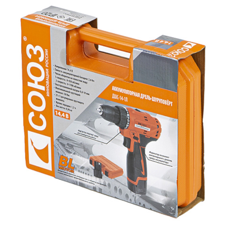 Аккумуляторный шуруповерт Союз ДШС-14-1Л 