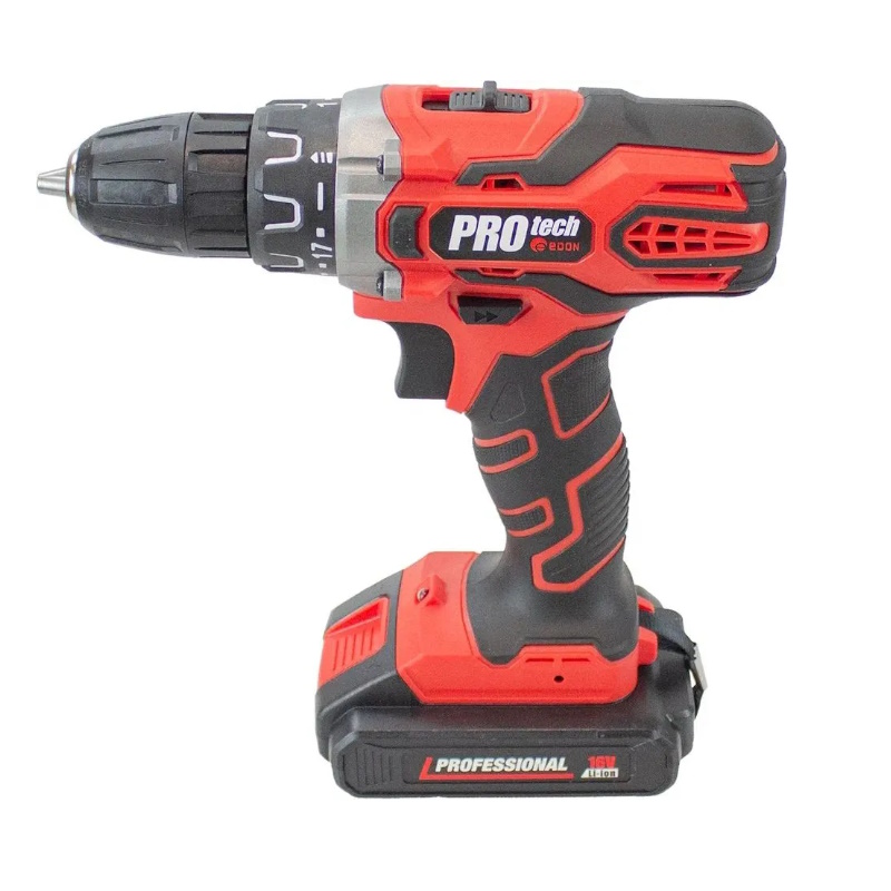 Дрель шуруповерт аккумуляторная Edon PROtech PRO-16L1 + Набор оснастки  21454, 16В, 0-450/0-1450 об/мин, 1 АКБх2 Ач, слайдер, ЗУ