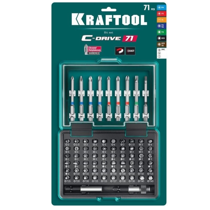 Набор многофункциональных бит Kraftool 26067-H71 C-Drive 71, 71 шт  во Владимире