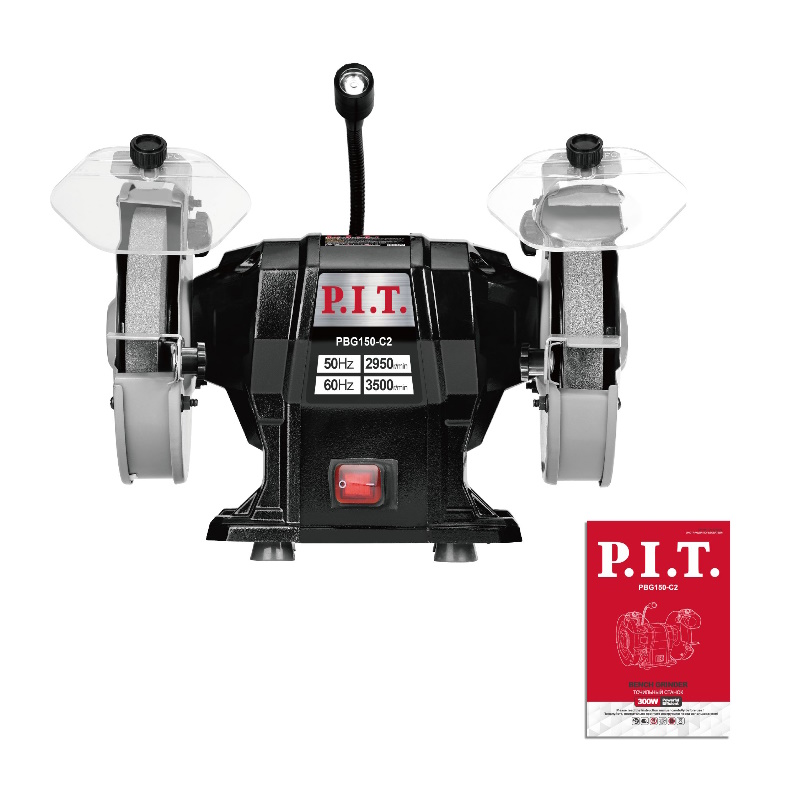 Станок точильный электрический P.I.T. PBG150-C2, 300Вт, 2950об/мин, Ø150х12.7х20мм, LED, пылезащита