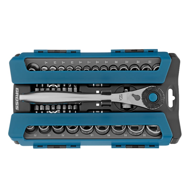 Набор торцевых головок Gross 14143 (трещотка 120 зубьев, 1/2", 1/4", CrV, 41 предмет) в Муроме