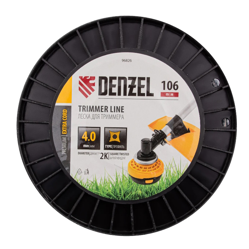 Леска для триммера Denzel EXTRA CORD 96826, двухкомпонентная, витой квадрат, 4,0мм х 106м, на DIN катушке  в Иваново