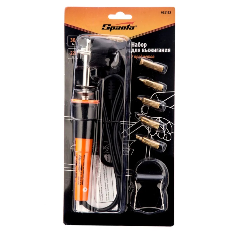 Набор для выжигания Sparta 913112 7 предметов паяльник 30 Вт подставка жала сменные