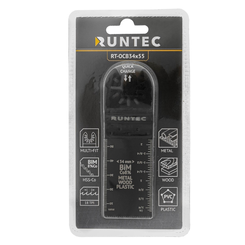 Насадка Runtec RT-OCB34x55, для реноватора, BiM, пильная прямая, 34x55 мм, по дереву, пластику и металлу