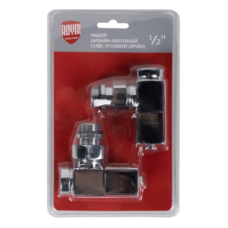 Набор дизайн-вентилей Royal Thermo CUBE НС-1193191, угловой, хром, 1/2" в Иваново