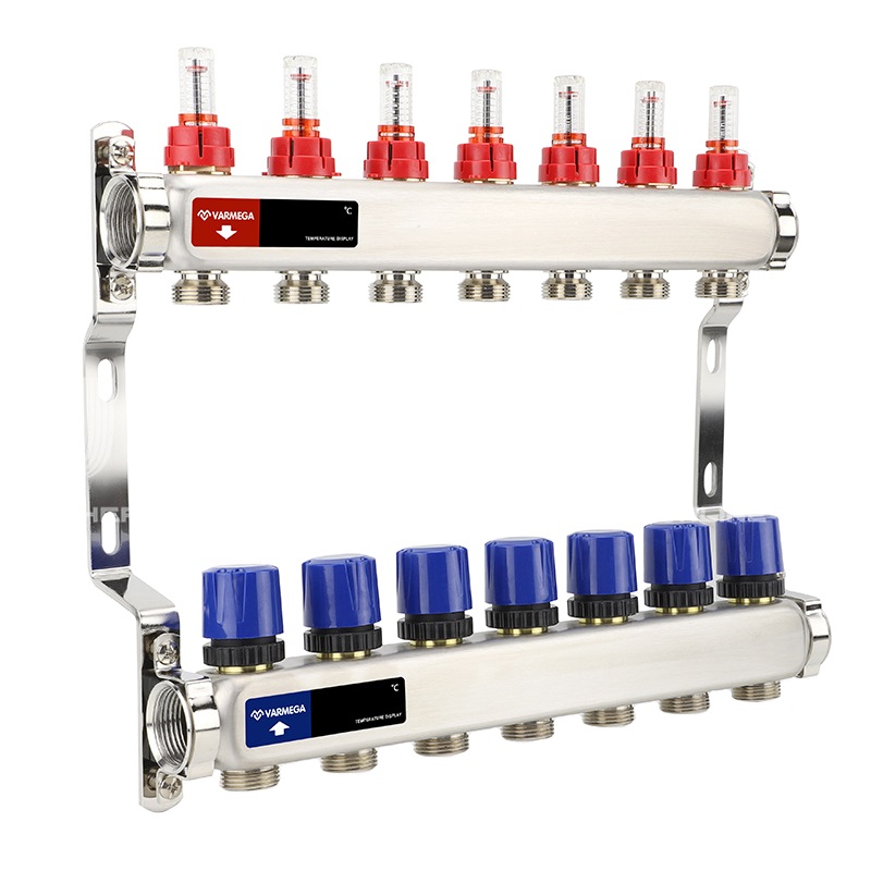 Коллекторная группа Varmega VM15107 ВР 1" с расходомерами на 7 контуров 3/4" EK, нержавеющая сталь в Туле