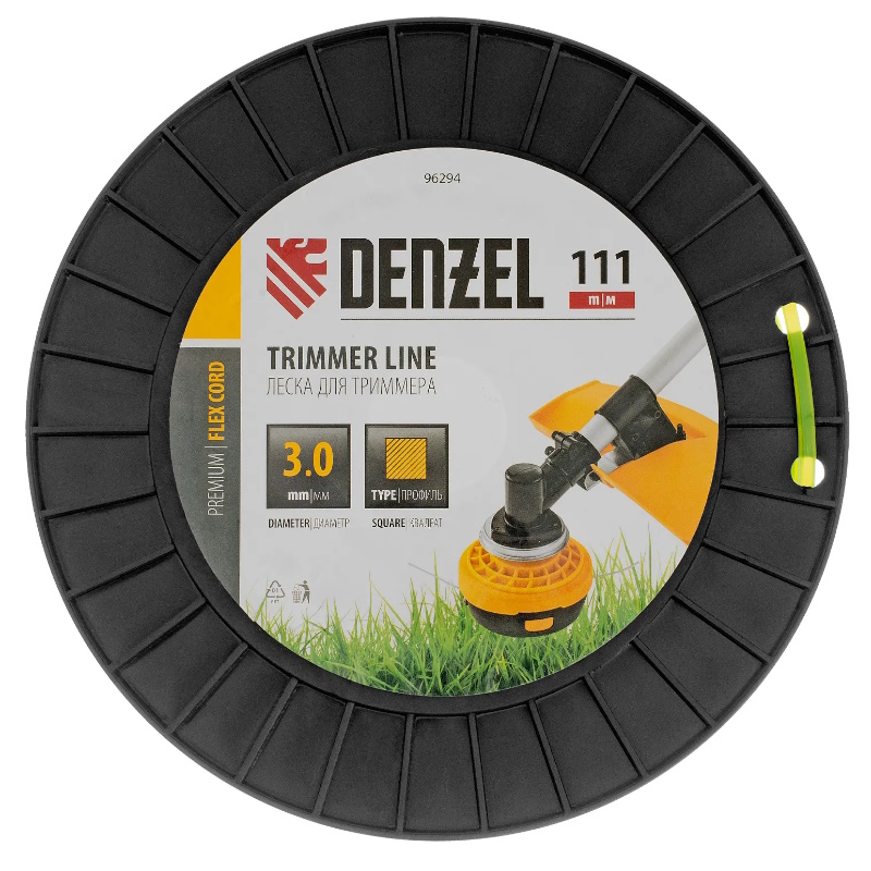 Леска для триммера Denzel FLEX CORD 96294, квадрат, 3,0мм х 111м, на DIN катушке в Туле