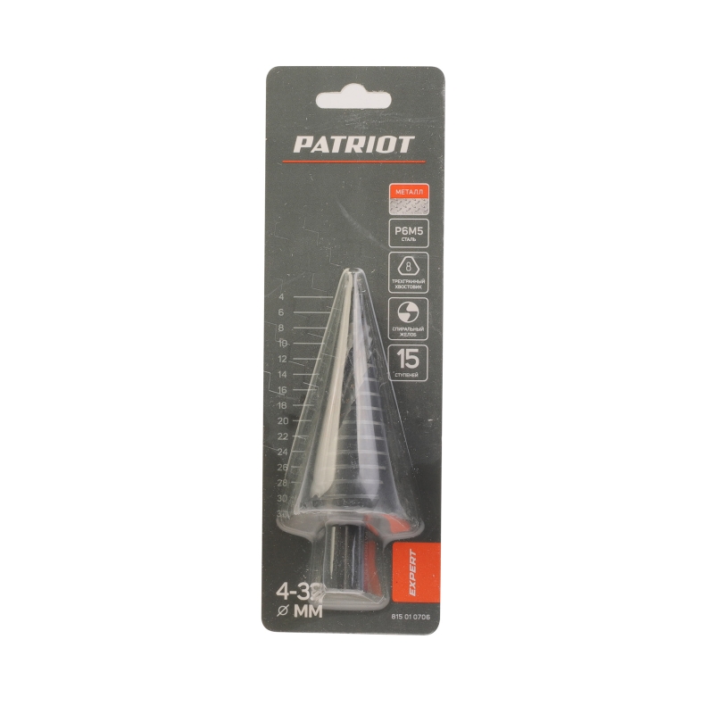 Сверло по металлу ступенчатое Patriot EXPERT 815010706 (4-32 мм, Р6М5, упаковка блистер)
