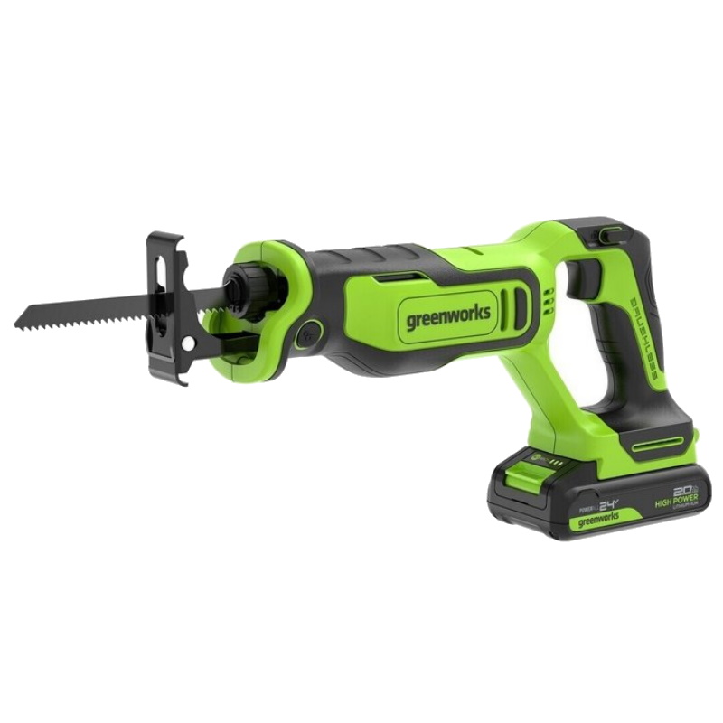 Пила сабельная аккумуляторная Greenworks GPT-BLRS-1 1200607CUA, 24V, б/щет, 0-3000 об/мин, рез 115 мм дерево, 1х2Ач, ЗУ, коробка в Угличе
