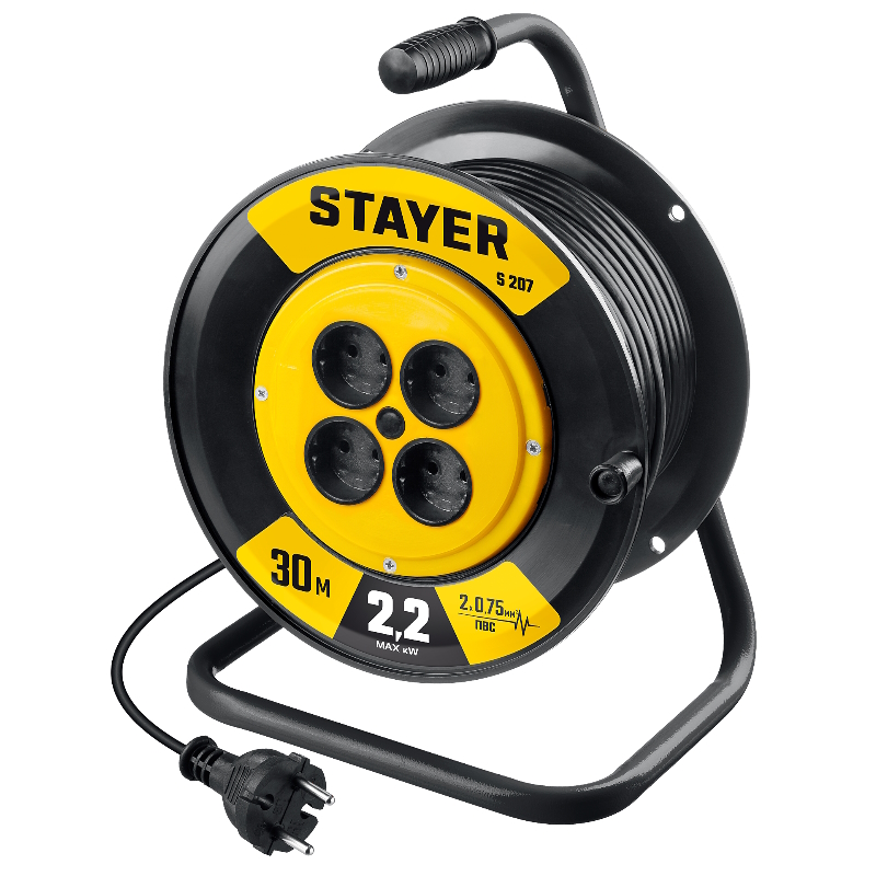 Удлинитель на катушке Stayer S-207 55073-30, ПВС, 2 х 0.75 мм2, 30 м, 2200 Вт