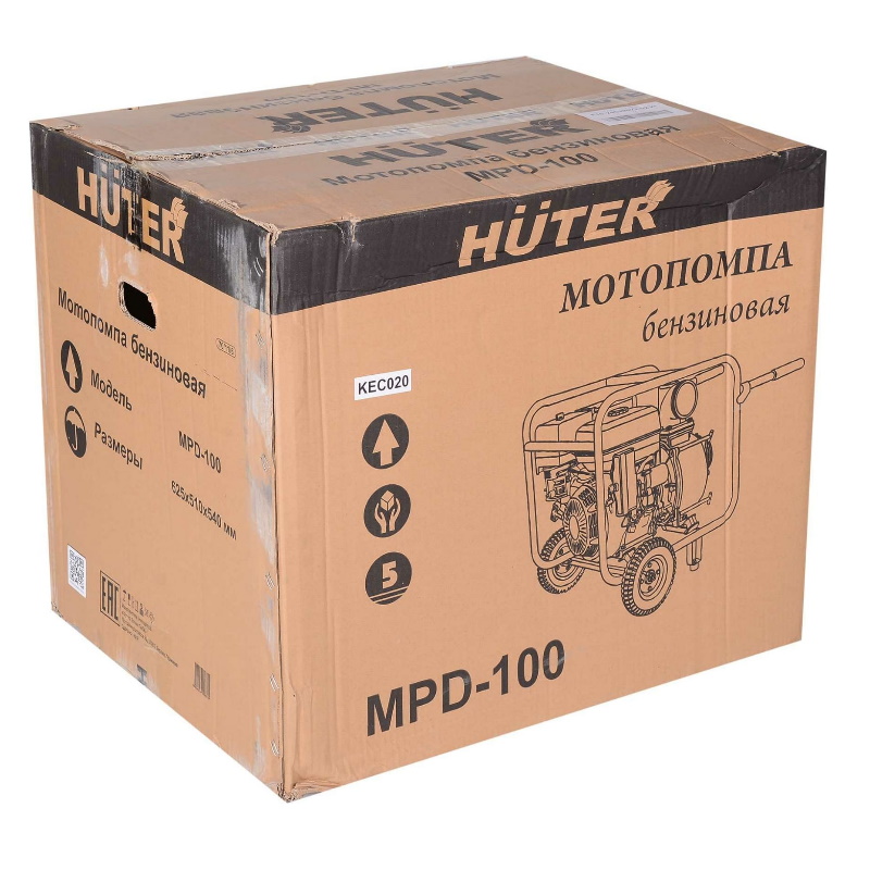 Бензиновая мотопомпа для грязной воды Huter MPD-100, 70/11/6 (производительность 1800 л/мин, высота 32 м, глубина всасывания 8 м)