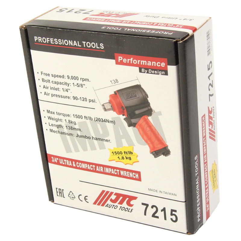 Пневмогайковерт JTC JTC-7215, ударный, 3/4'', 2034 Nm, 90-120PSI, 9000об/мин в Твери