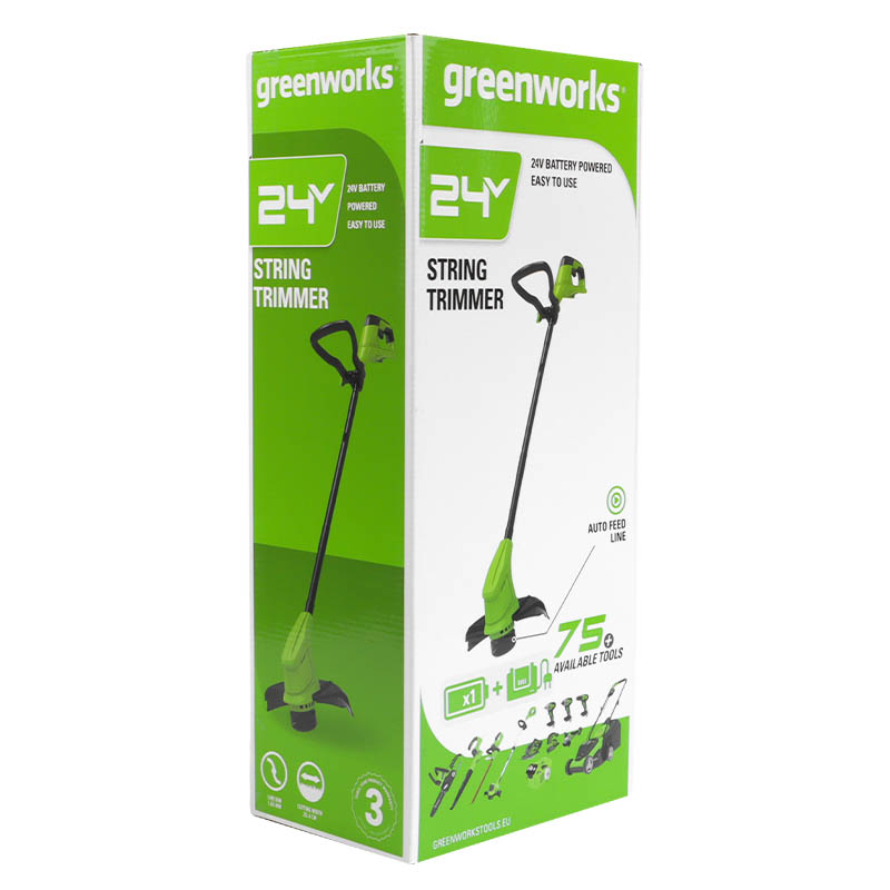 Аккумуляторный триммер Greenworks G24LT25K2 (24В, в комплекте с АКБ 2АЧ и ЗУ, прямая штанга)