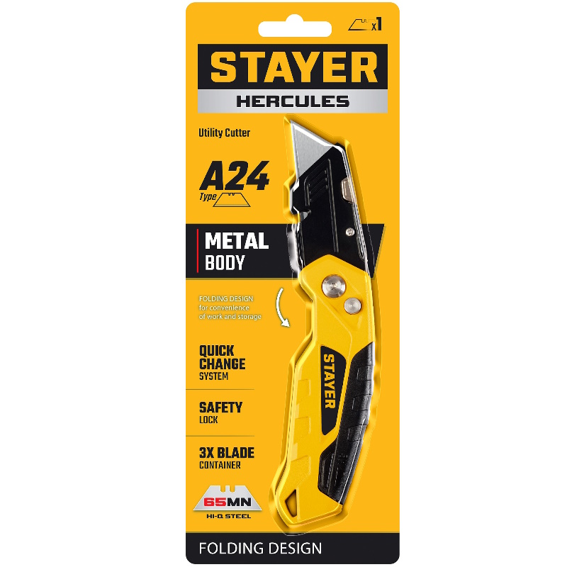 Нож металлический универсальный Stayer Hercules-А24 0946 с трапециевидным лезвием в Муроме