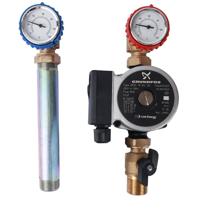 Насосная группа с прямым контуром 3/4" Stout SDG-0001-002002 с насосом Grundfos UPSO 15-65 130 в теплоизоляции
