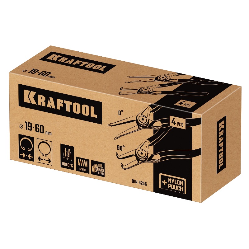 Набор съемников стопорных колец Kraftool 22812-H4, 4 шт., 180 мм в Вологде