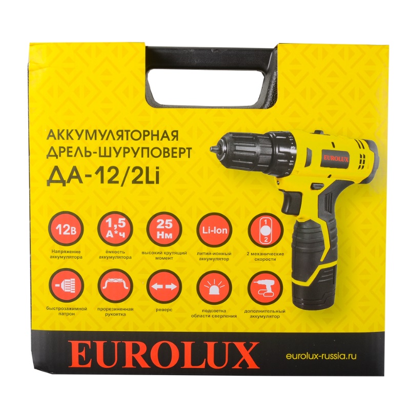 Дрель-шуруповерт аккумуляторная Eurolux ДА-12/2Li 72/14/38