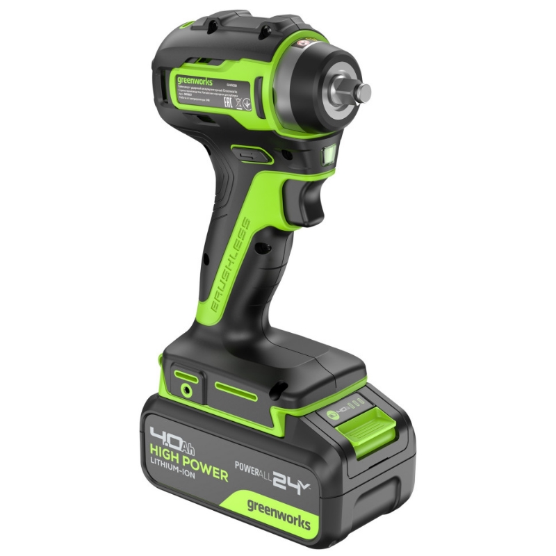 Гайковерт ударный аккумуляторный Greenworks G24IW200 24V 3803607CUB, б/щет, 3/8'', 200Нм, 1х4Ач,ЗУ,кор в Рыбинске