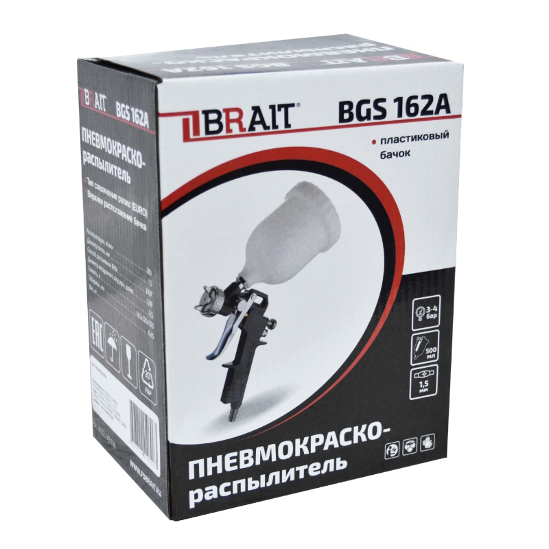 Пневмокраскораспылитель Brait BGS 162A 20.02.143.116, для воздушного компрессора, верхний бак, 0,5 л., пластик в Твери