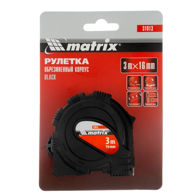 Рулетка Matrix Black 31013, 3 м х 16 мм, обрезиненный корпус в Переславле