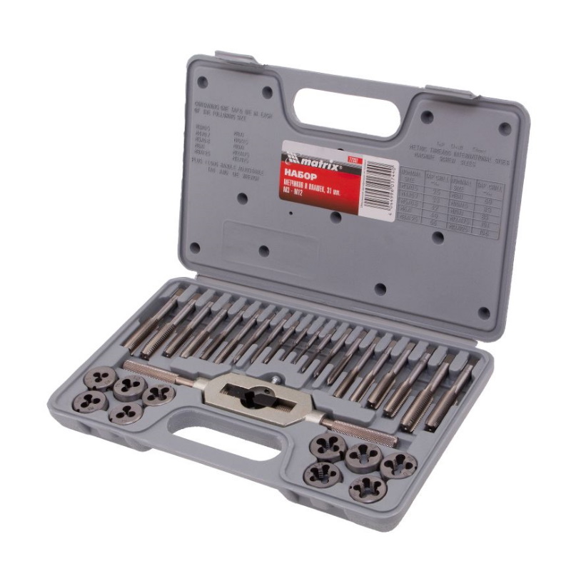 Набор метчиков и плашек Matrix 77337, М3-М12, 31 предмет