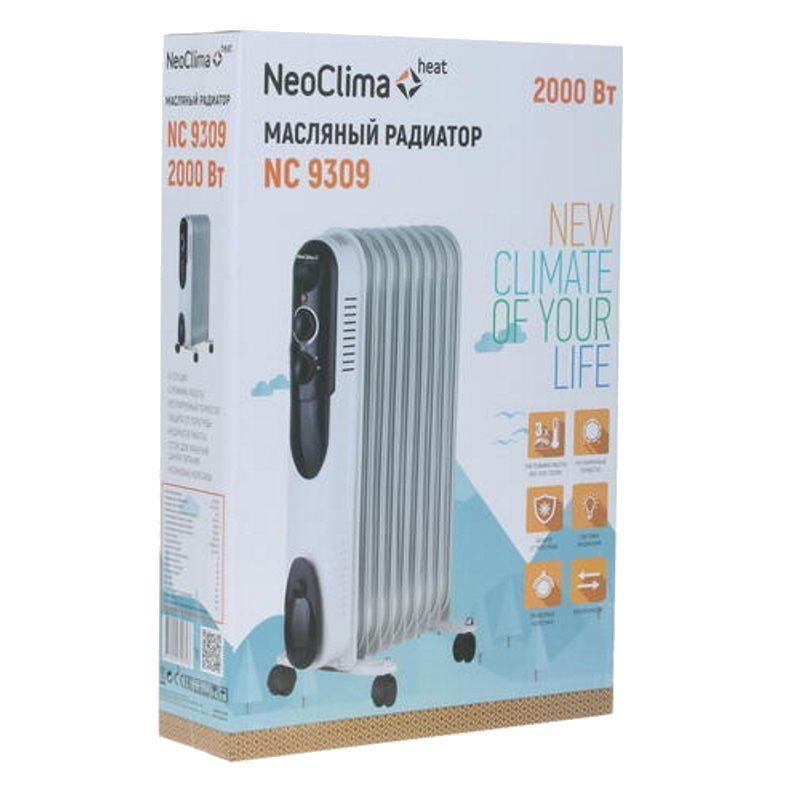 Масляный обогреватель Neoclima NC 9309 (3 режима нагрева, 9 секций, мощность 2000 Вт) в Туле
