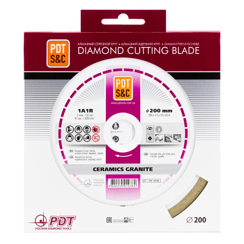 Круг отрезной алмазный PDT Ceramics Granite 1А1R 820501CRMG (сплошной, мокрый рез)  в Вологде
