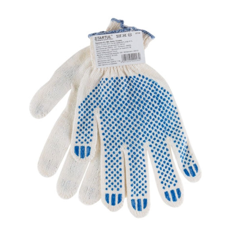 Перчатки Startul ST7191, х/б, с ПВХ, "Точка", 7,5 класс