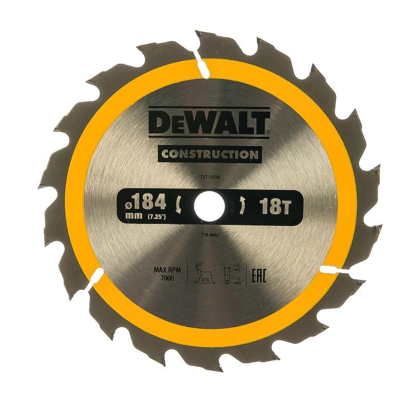 Пильный диск по дереву DeWalt DT1938, 184х16 мм, 18 зубов 