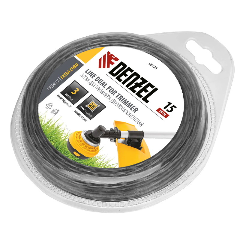 Леска для триммера двухкомпонентная квадрат Denzel EXTRA CORD 96126, 3,0мм, 15 м в Рыбинске
