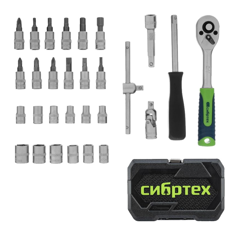 Набор инструментов Сибртех 13392, 1/4", пластиковый кейс, 29 предметов в Череповце
