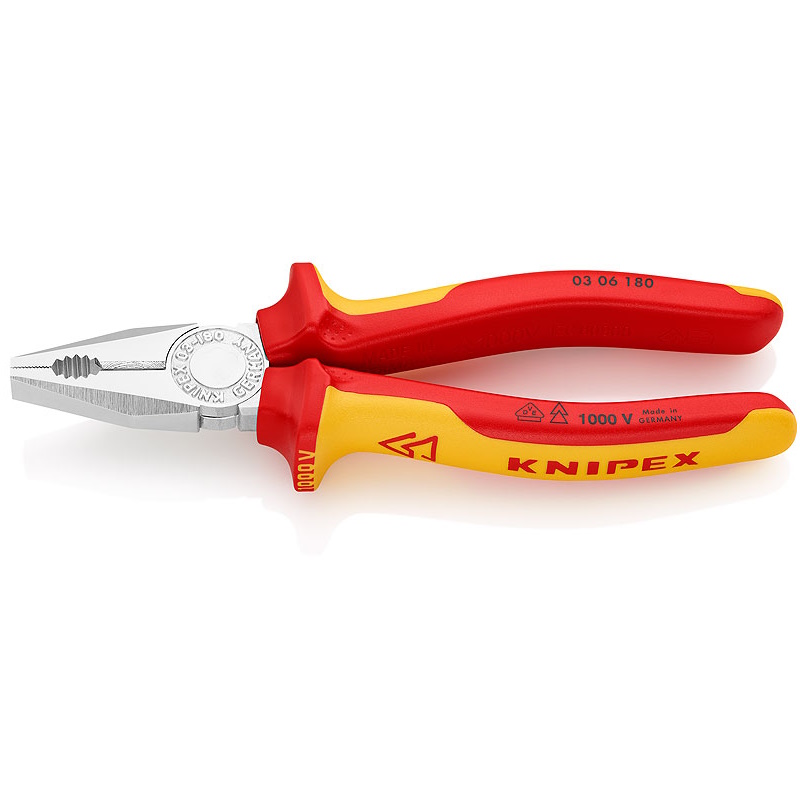 Плоскогубцы комбинированные Knipex KN-0306180SB, VDE, 180 мм, хром, 2-комп диэлектрические ручки, SB в Коврове