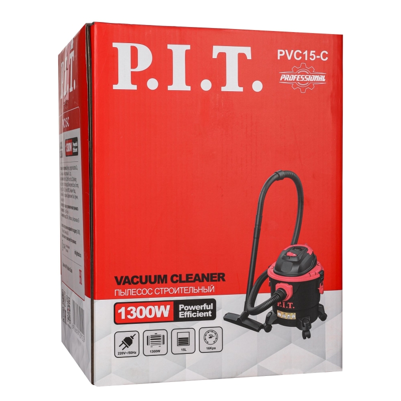 Пылесос строительный электрический P.I.T. PVC15-C (1300Вт, шланг3м, бак15л, сухая/влажная уборка,фильтр) в Иваново