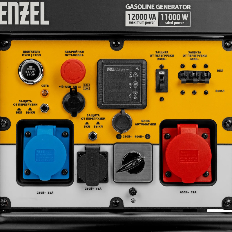 Генератор бензиновый Denzel PS-120EAD-3 946984, 12 кВт,230/400 В, 40 л, разъём ATS, электрический стартер