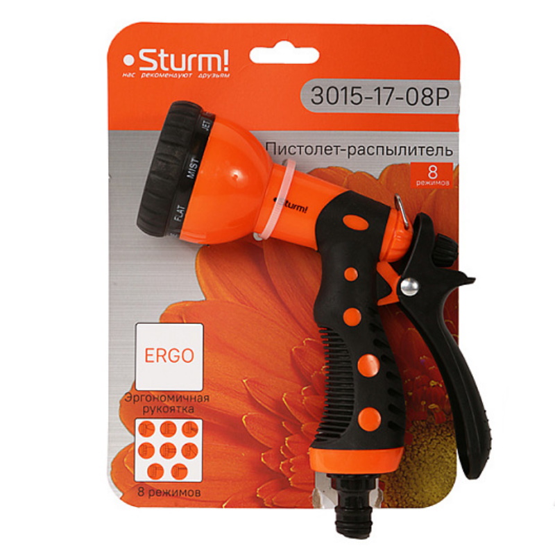 Пистолет для полива Sturm 3015-17-08P, 8 режимов, пластиковый корпус в Кинешме